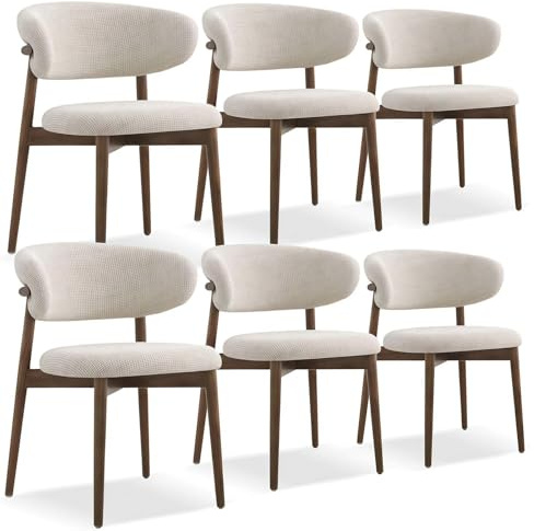 GAOCUNBING Lot de 6 chaises de salle à manger en bois massif avec coussin en lin et dossier incurvé, chaises de cuisine rembourrées pour salon, chambre à coucher, restaurant, noyer