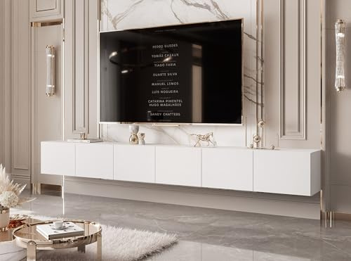 IDOHOME 300 cm TV Lowboard Weiß Matt 300cm mit 6 Praktischen Großen Fächern und LED Beleuchtung - TV Board Hängend Passend Für Stilvolle Wohnräume