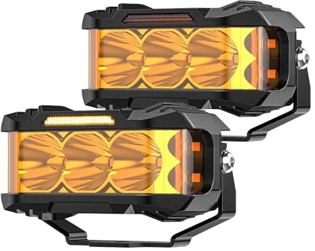 CO LIGHT 4 LED Arbeitsscheinwerfer Mit Seitenbeleuchtung 12V 24V 35W 12000LM, Auto LED Zusatzscheinwerfer Mit DRL, Gelb Nebelscheinwerfer Für Offroad LWK UTV ATV Motorrad Traktor