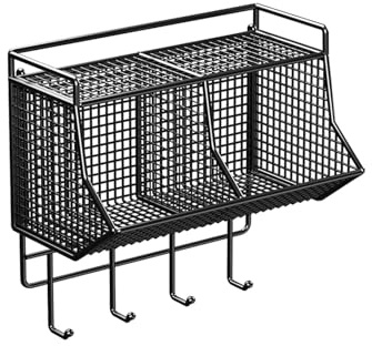 Gcljlmy Frutero colgante de pared grande para cocina, cesta de alambre de metal con doble rejilla, cestas de almacenamiento de frutas, organizador de cocina para verduras (2 rejillas con ganchos)
