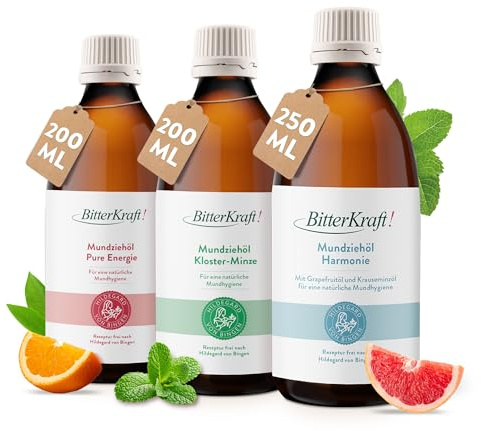 BitterKraft! Mundziehöl | 3er Set | Mundziehöl nach Hildegard von Bingen | Natürliche Mundpflege nach traditioneller Rezeptur | Mundöl Ölziehen | Vegan