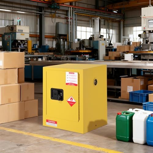 GarveeTech Gefahrstoffschrank 2 Gallonen, Sicherheitsschrank für brennbare Flüssigkeiten, mit selbstschließenden Türen, verstellbaren Böden, Auffangwanne, Erdungspunkt, abschließbarer Chemikaliensch