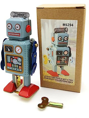AYUNJIE MS294 Worker Robot Wind Up Toy Nostalgic Tin Toy Vintage Collectible Kids Gift Boys Girls Parent-Child Interaction