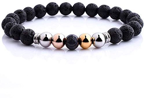 Planetys - Anker Armband - Natursteine Lavasteine Perlen Armband aus 316L Edelstahl vergoldet 18K