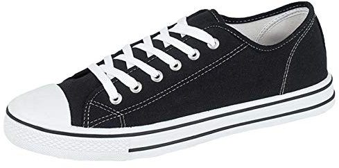 Ladies Canvas Shoes Plimsole Trainer Pumps Womens Lace Up Flat Shoes Black/White Size UK 4 EU 37