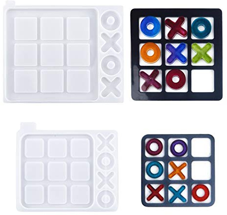 WANDIC 2 Pcs OX Chess Resin Mold, Tic Tac Toe Game Epoxy Resin Silicone Mold OX Board Game Mold for DIY Projects Family Party Game Making Table Games Home Decoration