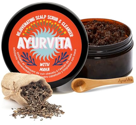 AyurVita Maka Exfoliante y Limpiador del Cuero Cabelludo - Exfoliante de hierbas para aliviar el cuero cabelludo seco - Fórmula hidratante, nutritiva y voluminizadora - Envase ecológico - 200 ml