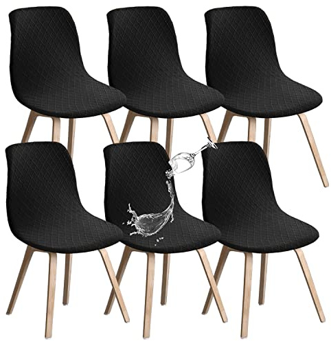 JUNZHE Stuhlhussen 6er Set, Stretch Stuhlbezug mit mittlerer Rückenlehne, abnehmbar waschbar Stuhlschutz für Haus, Küche, Esszimmer, Party, Bankett, Hochzeit, Club, Schwarz