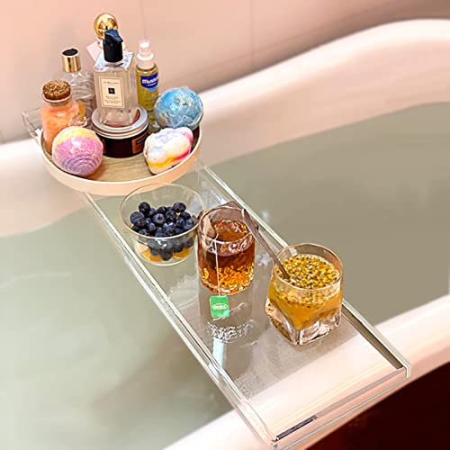Klarer Acryl-Badewannen-Ablage-Caddy, 30 Zoll/ 32 Zoll Länge, staubdichter, wasserdichter Badewannen-Tischregal-Organizer für Luxusbäder, für Spa-Liebhaber-Geschenk (Size : 82cm (32in)) (Clear 82cm