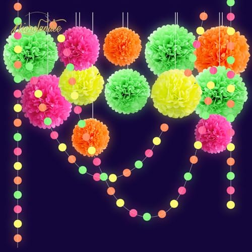 Nicrolandee - Décorations de fête néon - Lot de 12 pompons en papier de soie pour mariage, anniversaire, fiançailles, fête prénatale neutre, fête prénuptiale