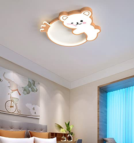 LED Kinderzimmer Lampe Deckenleuchte Dimmbar Rosa Braun Cartoon Bär Design Modern Babyzimmer Deckenlampe Kreativ Oval Deckenbeleuchtung für Kinder Schlafzimmer Wandleuchte Fernbedienung (Braun, Ø55cm)
