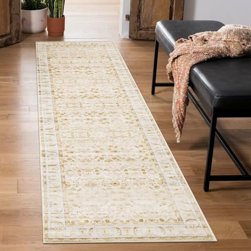 Carvapet Alfombras de Pasillo 60x210cm Alfombra Corredor Antideslizante Larga Alfombras de área Lavable Suave Microfibra Flores Alfombra Comedor Pasillo(Amarilla)