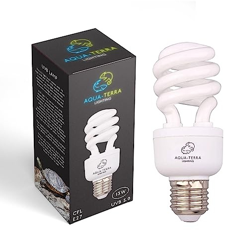 Aqua-Terra Lighting UVA UVB 13w Tropical 5.0 Bulb Ideal for Aquariums/Terrariums with Terrapins, Box Turtles, Frogs, Snakes and Birds - E27 Standard Screw Base - Ideal for Natural Sun Light Effect