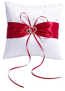 QIRMIZI Ring Pillow, Pearls Ring Cushion, Ring Bearer Holder for Beach Wedding & Ceremony, Proposal - Red