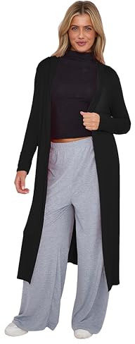 AJFASHION Ladies Maxi Plus Size Long Cardigans for Women UK Plus Size New Collared Top Long Full Sleeve Floaty Women's Ladies Cardigans Coatigans UK Sizes 8-26