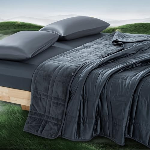 King Size Weighted Blanket 20lbs(88''x104'', Dual-Sided), Reversible King Weighted Blanket with Cozy Warm Velvet & Cooling Tencel Fabric for Adults & Couple All Season - Carry Bag Included, Dark Grey