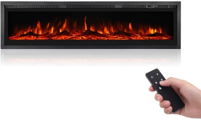 MachenFlame Built-In Wall Mount Freestanding Electric Fireplace with Crystal and Logset, Room Heater, Remote Control,9 Flame Colors, Black, 127CM.