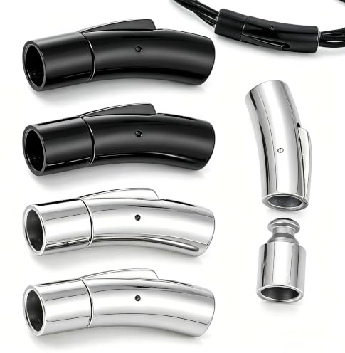 UNICRAFTALE 4 Sets 2 Farben Säulen Verschluss 304 Edelstahl Bajonett Halsketten Verschlüsse Mit Druckknopf Bajonettverschluss 6 mm Loch Lederschnur Endkappe Druckknopf Für Die Schmuckherstellung