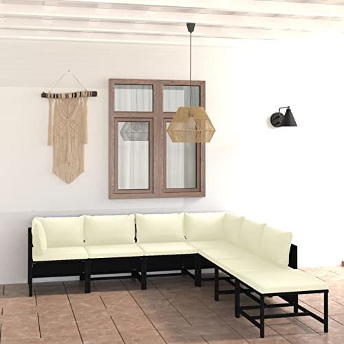 BaraSh 7-TLG. Garten-Lounge-Set mit Kissen Poly Rattan Schwarz Essecke Eckbank