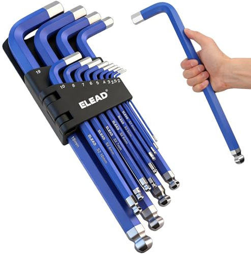ELEAD Juego de llaves hexagonales jumbo | 13 piezas métricas de 2 a 19 mm | Extremo de bola largo duradero S2 | Automoción | Mecánico | Muebles | Herramientas de grado profesional