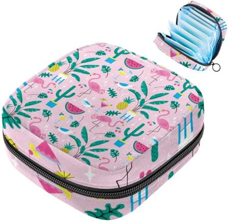 Damenbinden-Aufbewahrungstasche, Sommer, Pink, Flamingo, Ananas, Wassermelone, Muster, tragbare Menstruationspappe, Slipeinlagen, Tampons, Damenbinden, Aufbewahrungshalter für Frauen, Schule, Büro