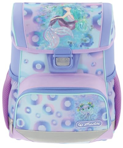 Herlitz Loop Mystic Mermaid Schulranzen, Rucksack für Kinder, Schulrucksack 17L, Kinderrucksack, Leicht Schultasche für Mädchen, Reflexmaterial, Schnallenverschluss, Ergonomische Form, Rosa Lila