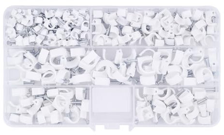 JXPXJMY 250 Pezzi Fermacavi,Fermacavi MuroClip per reti con Punte Clip Fermacavi Muro Rotondi Bianchi con Chiodo 4 Diverse Dimensioni Forti Morsetti da Parete Cavi Telefonici