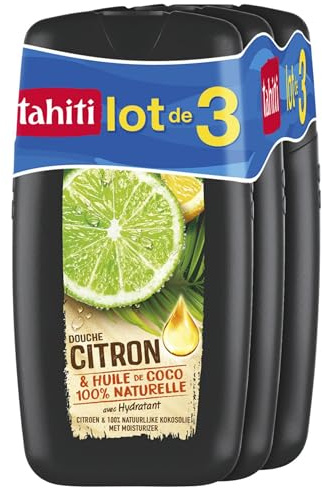 TAHITI - Flacon Gel douche Huile Coco et Citron - Hydratation naturelle - Lot de 3x250ml