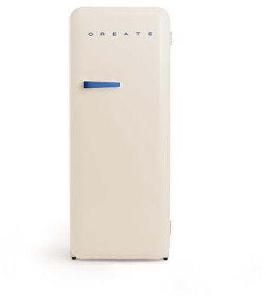 CREATE / RETRO FRIDGE 150 COBALTO/Réfrigérateur blanc cassé avec poignée bleu cobalt et congélateur 281L / 102W, faible consommation, 150 cm, 3 étagères, régulateur de température, 60x60x150 cm