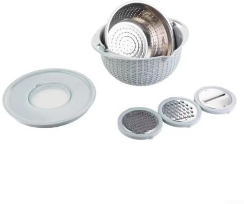Handy Kitchen Companion Passoire rotative avec bol mélangeur et trancheuse Bleu