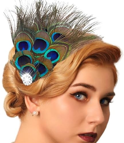 Fashband 1920-tals fjäder pannband strass påfågel huvudbonad kostym cocktail vintage accessoarer för kvinnor