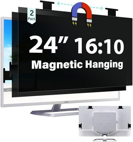 [2 Pack] Magnetic 24 Inch Computer Privacy Screen for 16:10 Aspect Ratio Widescreen Monitor, Hanging Eye Protection Anti Glare Blue Light Computer Monitor Privacy Filter, Removable 24in Protector Film