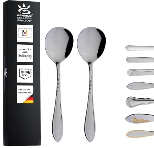 Gehring Solingen Focus Sahnelöffel 2er Set I Edelstahl Besteck I Löffel Set I kleiner Vorlegelöffel I spülmaschinengeeignet I Made in Germany