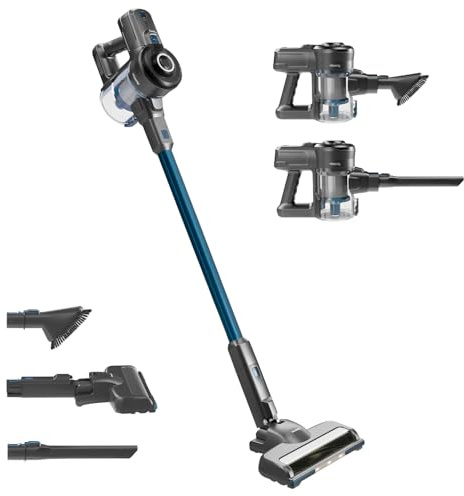 H.Koenig UP610 Aspirapolvere a batteria 2 in 1 scopa elettrica, 0,8 L, potente 150W, spazzola con LED, 50 minuti di autonomia, leggero, pulizia pavimenti, tappeti, auto, peli di animali domestici, Blu