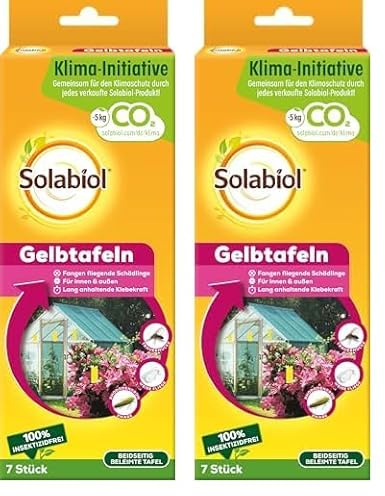 Solabiol Gelbtafeln, insektizidfreie Leimfallen gegen Weiße Fliegen,Trauermücken,Blattläuse,Minierfliegen und Zikaden,7 Stück (Packung mit 2)