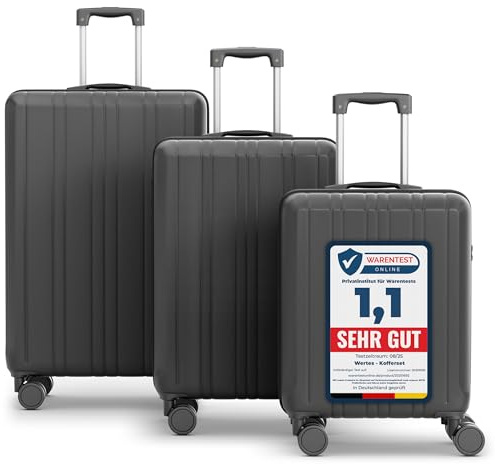 Wertes Koffer Set 3 teilig - TSA Schloss Kofferset platzsparend mit Doppelrollen, Reisekoffer, Koffer & Trolleys, Reisekoffer mit Rollen