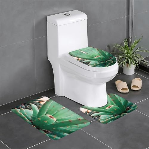 WZYWHJ Agave Cactus Printing Bathroom mat Sets of 3 Bathroom Floor Mats,Non-Slip, Durable,Does Easy to Clean Suitable for Bathroom and Toilet