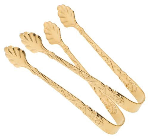 Warmhm Stainless Steel Ice Cube Tongs 2pcs Vintage Design Food Clips for Family Gatherings Coffee Wine Bar Kitchen Use