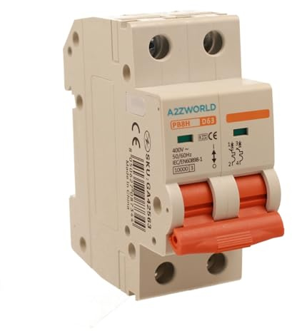 Interruptor magnetotérmico curvo D 63A D63, bipolar 2P 10kA, 2 módulos DIN 220 V AC, certificado IEC60898-1, serie profesional PB8H