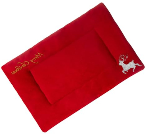 HOODANCOS Dicke Haustiermatte aus Plüsch für Katzen und Hunde Warme Weihnachts-Matte mit Gesticktem Hirschmotiv Vielseitig Einsetzbar für Sofa Bett oder Auto