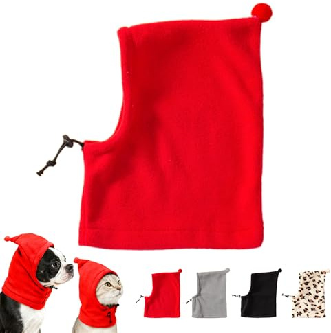 Winter-Hundemütze, Warmer Leoparden-Schlauchschal, Verstellbarer Thermo-Halsbezug mit Kordelzug, gestrickter -Ohrenwärmer | Niedliche Kaltwetterhaube für kleine Hunde. (Rot, S)