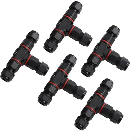 Wasserdichter Kabelverbinder, T-Form, 3-polig, IP68, Abzweigdose für Außenbeleuchtung, Steckverbinder mit Schraubverschluss, geeignet für 8–12 mm Kabel, 5 Stück