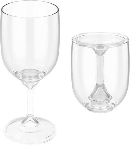 2Pcs Folding Transparent Plastic Wine Glass,Folded 6.8 × 6.8 × 9cm Portable Shockproof Champagne Glass Wine Goblet Travel Liquor Glasses Reusable Shatterproof and for Picnics Outdoor Concerts