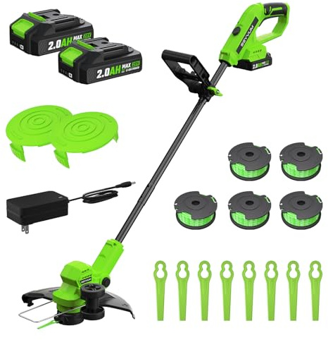 Akku Rasentrimmer mit 2 × 2,0Ah Akkus,2-in-1 Elektro Rasentrimmer mit 5Fadenspulen&8 Kunststoffmesser,Schnittbreite 30cm Trimmer Gartenkantenfräser für Garten, Hof