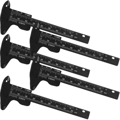 Augenbrauenzirkel 80mm aus Kunststoff mit Doppelskala für Messungen | 5 Stück, Schwarz, Klare Ablesung, Innen und Außenmaße, für Augenbrauen Make Up und Korrektur