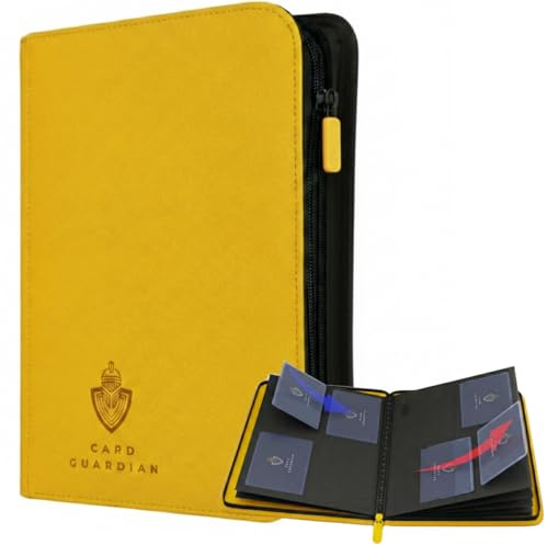 Card Guardian Toploader - Carpeta prémium de 4 bolsillos con cremallera para 160 tarjetas - Bolsillos laterales - Compatible con tarjetas deportivas y coleccionables TCG (amarillo)