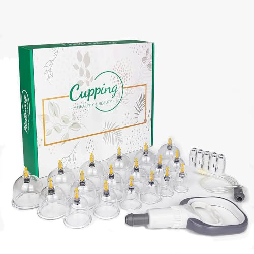 Helining 18Pcs Schröpfgläser mit Vakuumpumpe, Für ganzen Körper | Bruchsicheres Material, komplettes Zubehörset, Schröpfglas zur Muskelentspannung und Linderung von Faszienknoten