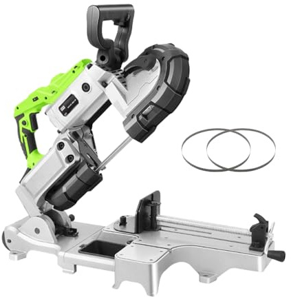 Portable Band Saw 1100W for Metal Cutting, Dual Mode Handheld/Table Stand, Bevel Cutting 0-45 Degrees, Variable Speed for Steel, Aluminum, PVC with Light