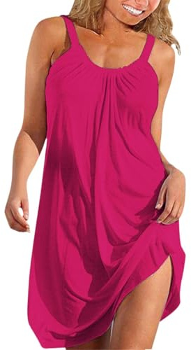 Robe De Plage Femme Ete Grande Taille, Robe D'Ete Femme Courte Et Sans Manches, 2026 Nouveau Robes Fine Bretelles Dress Couleur Unie Polyvalent Jupe Large Respirant Robes Vacances Dress S-5Xl