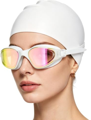 Juego de gafas de natación para hombre, gafas de buceo impermeables con gorro de natación, protección UV, antivaho, visión HD, para entrenamiento en piscina, principiantes, accesorios para snorkeling